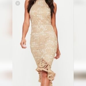 Elegant Cream Lace Halter Dress